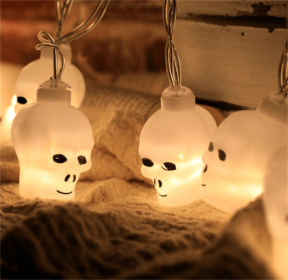 Halloween Battery Remote Control USB LED String Lights (Option: Small skull-3meters 20lights white)