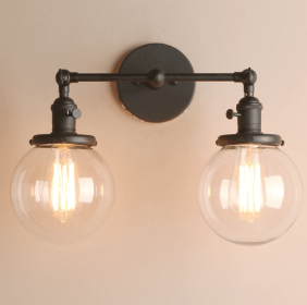 Ancient Mirror Front Lamp Spherical Glass Bedroom Bedside Lamp Bathroom Living Room Industrial Wall Lamp (Option: 110V To 240V-Double Headed Black)